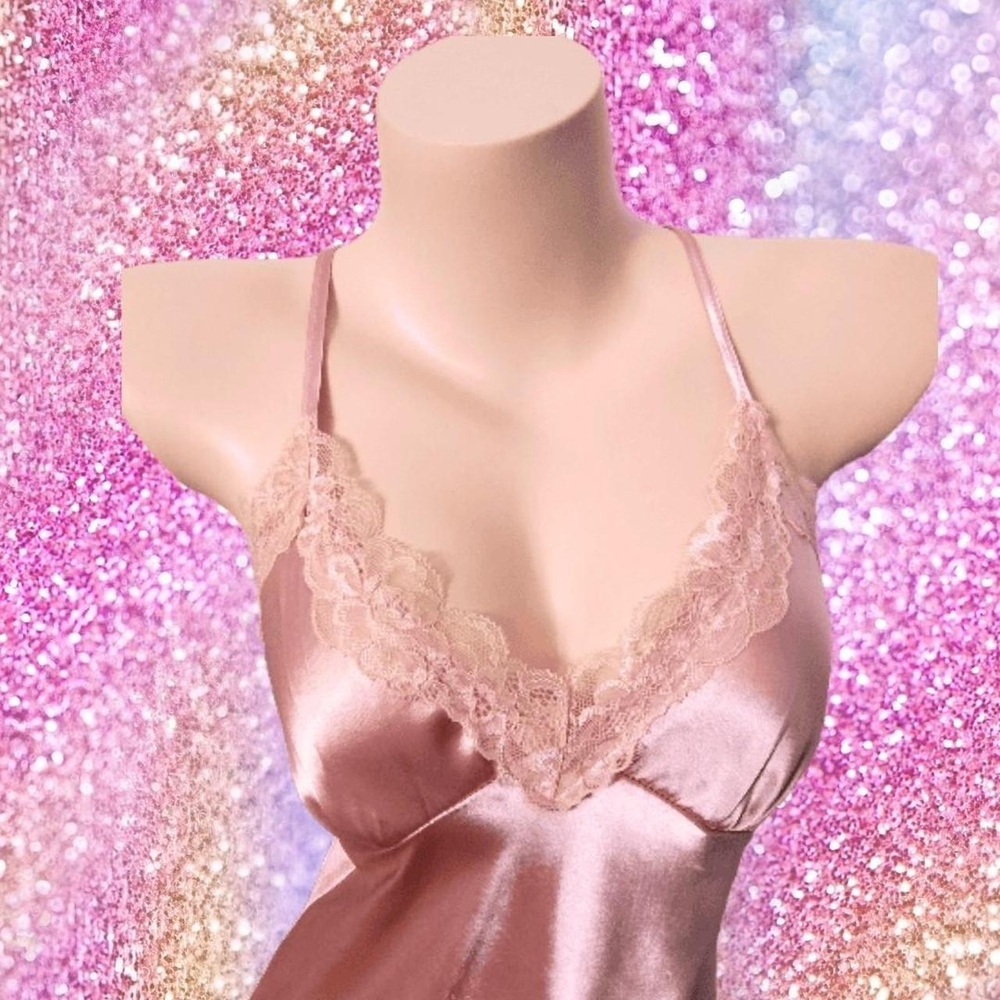 Pink Satin Slip Dress | Pink Satin Lace Nightdress